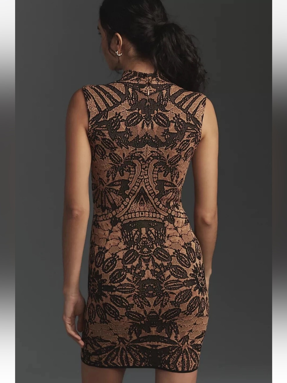 By Anthropologie Mock-Neck Cap-Sleeve Slim Knit Mini Dress size XL NWT - Picture 3 of 10